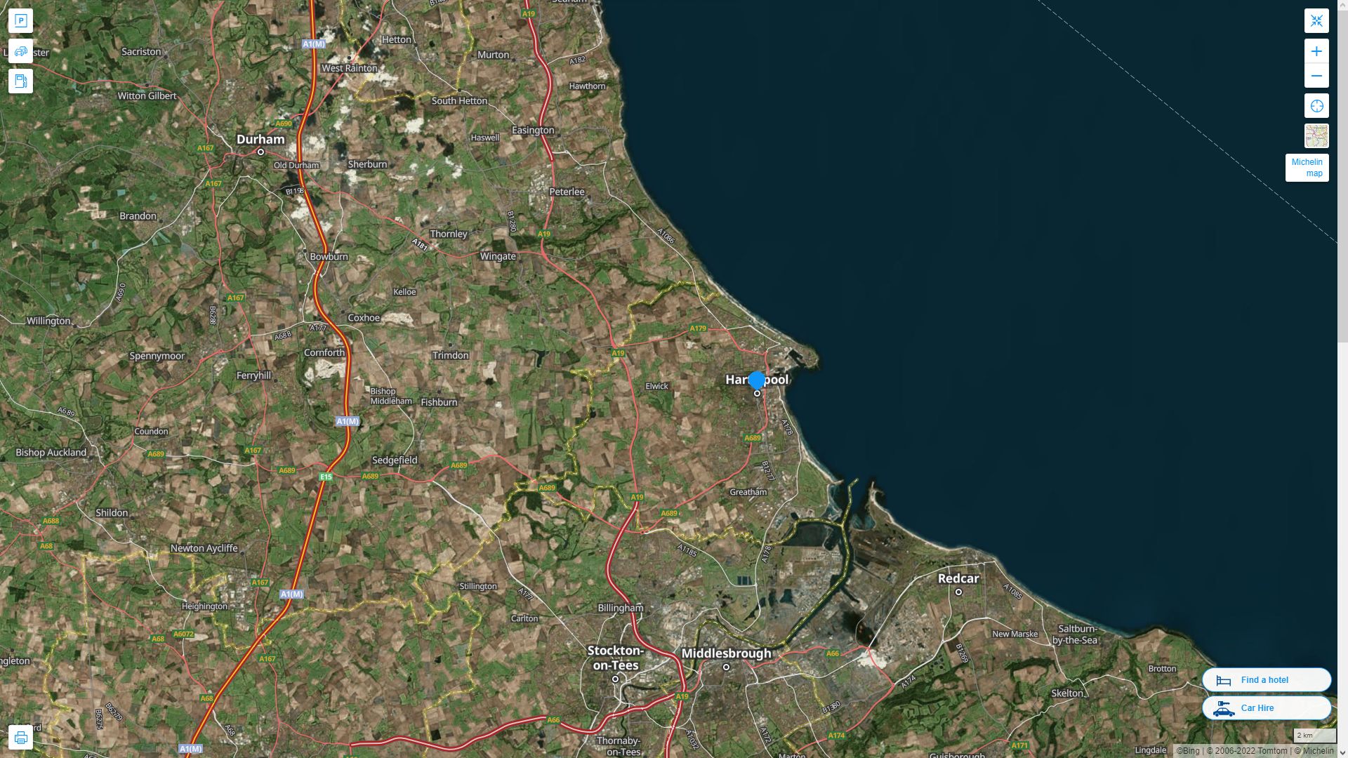 Hartlepool Royaume Uni Autoroute et carte routiere avec vue satellite
